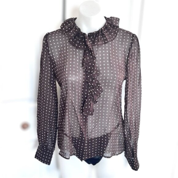 NILI LOTANNicole Espresso Dot Print Silk Blouse Sz Xs - Picture 5 of 14